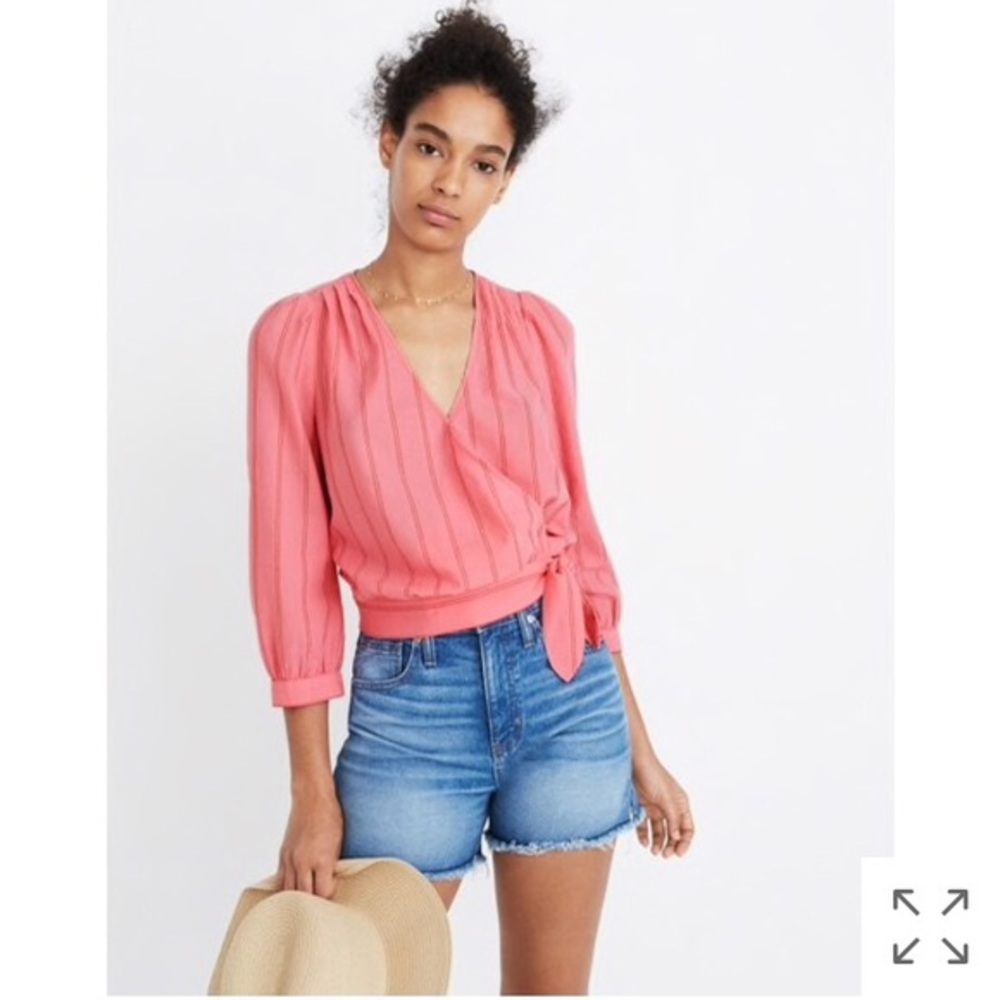 ☀️NEW Madewell Wrap Top Cecilia Stripe Peony Pink
